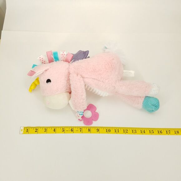 Make Believe Ideas Pink Unicorn Plush Rattle Lovey Teether Crinkle Sensory Tabs - Picture 11 of 11